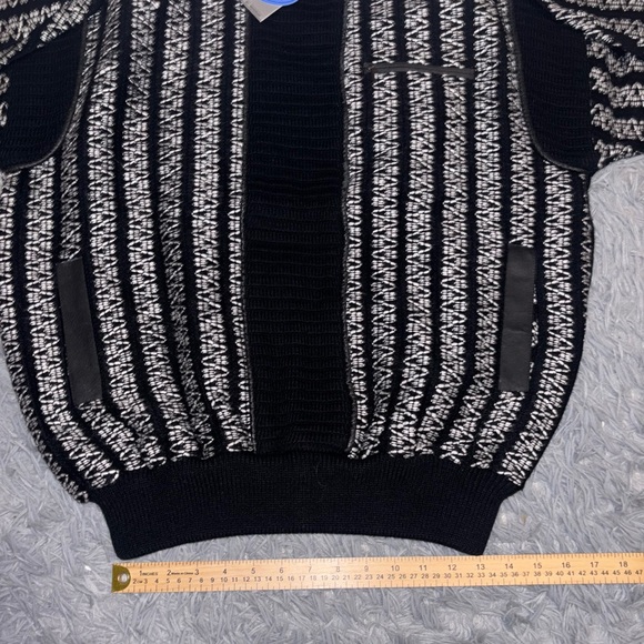 VTG Trutus Biancarra Sweater Men’s Large Leather Patchwork Knit Coogi Retro NEW - Picture 8 of 9